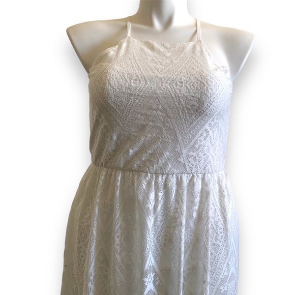 NWT Lily Rose | Halter High Neck White Maxi Dress w/ Lace Overlay | Sz Juniors L - Picture 4 of 16
